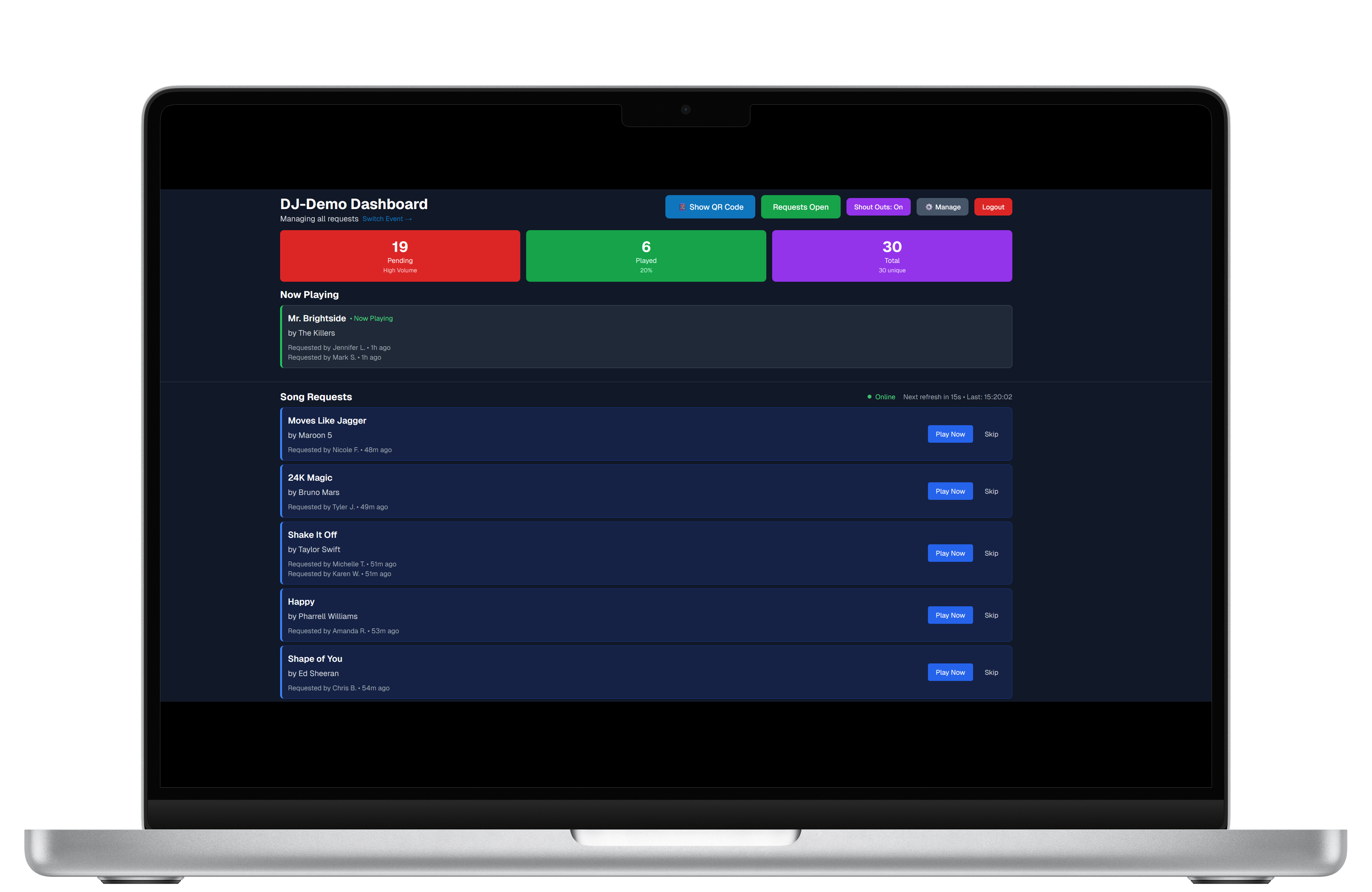 CeolCode DJ Dashboard - Real-time request management