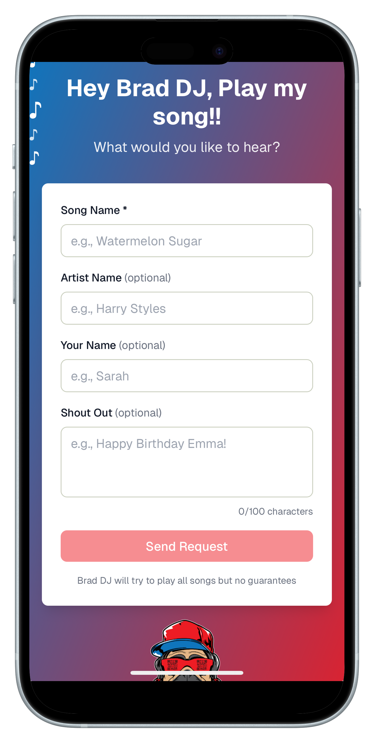 Song Request Form with Shoutout