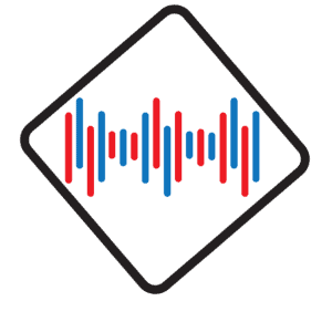 Stylish sound wave visualization with red and blue bars for music and audio analysis.